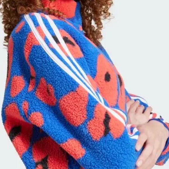 ADIDAS ESSENTIALS 3-Stripes Animal Print Cropped Fleece Sweater Sz LARGE - Picture 5 of 5